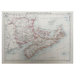 Carte ancienne originale du Nouveau-Brunswick et de la Nouvelle-Écosse, 1889