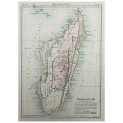 Original Antique Map of Madagascar, East Africa, 1889
