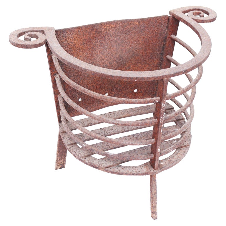 Antique Wrought Iron Fire Basket For Sale