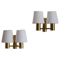 Vintage Sven Mejlstrøm, Two-armed Wall Lights, Brass, Fabric, Denmark, 1960s