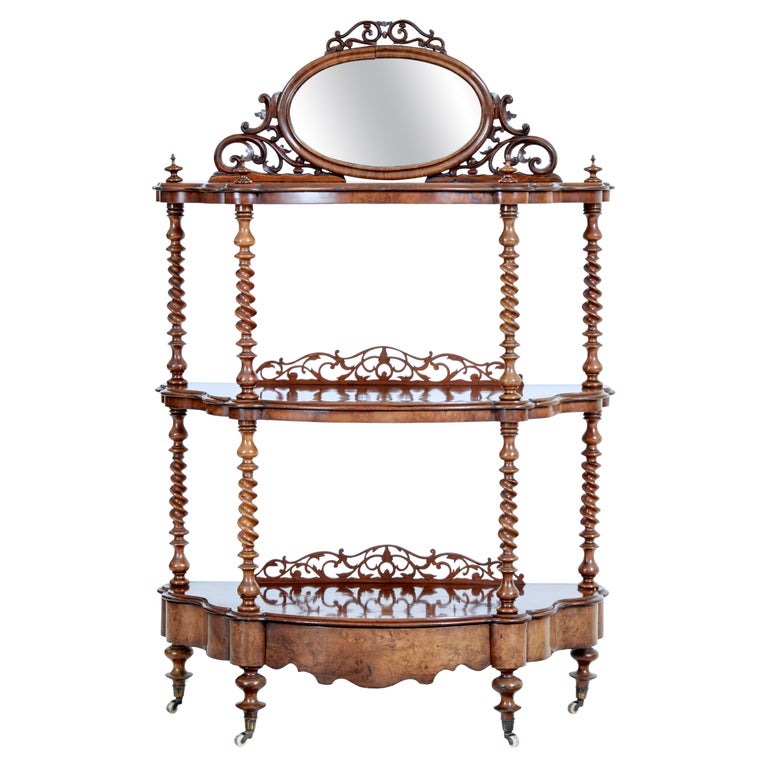 Victorian 19th Century Burr Walnut 3 Tiered Stand For Sale