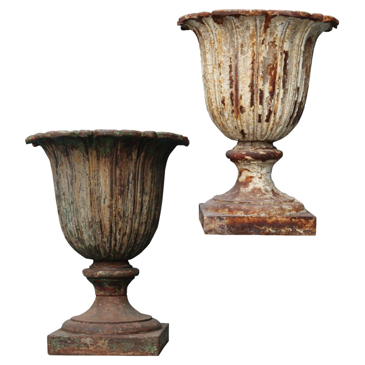 Two Antique Victorian Cast Iron Urns