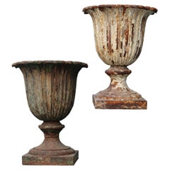 Two Antique Victorian Cast Iron Urns