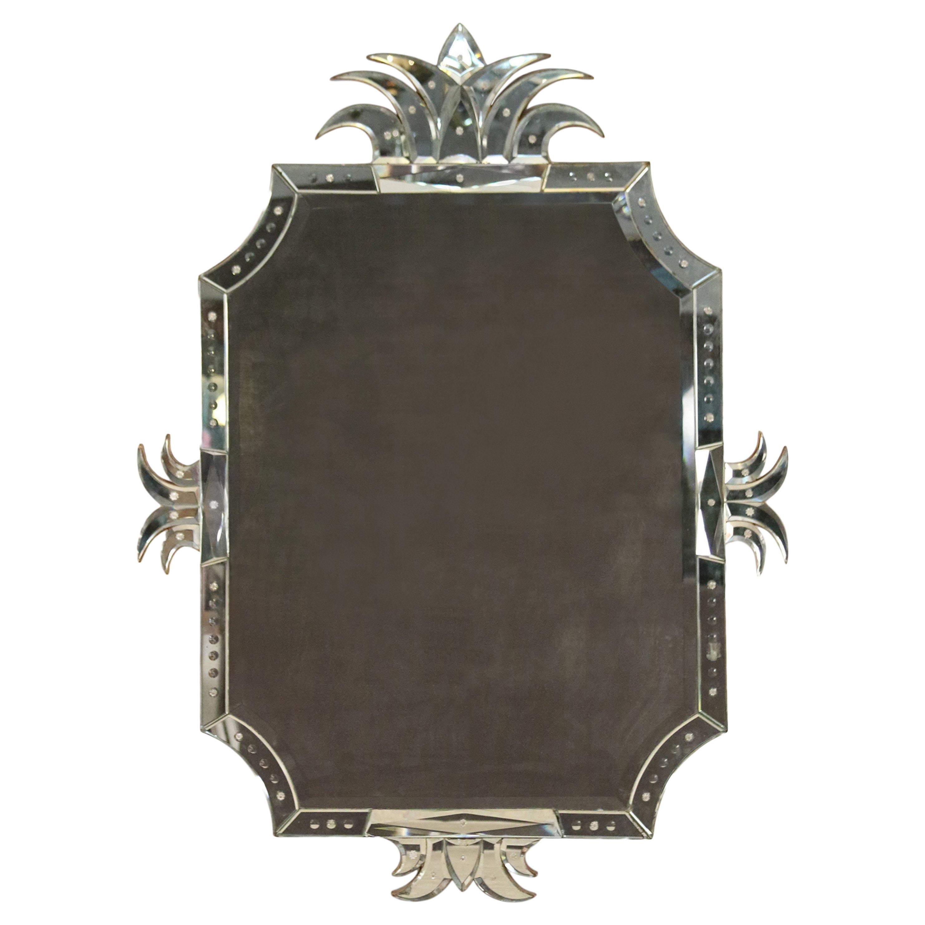 Murano Italian 1950s Mirrored Border and Palm Pediment Wall Mirror