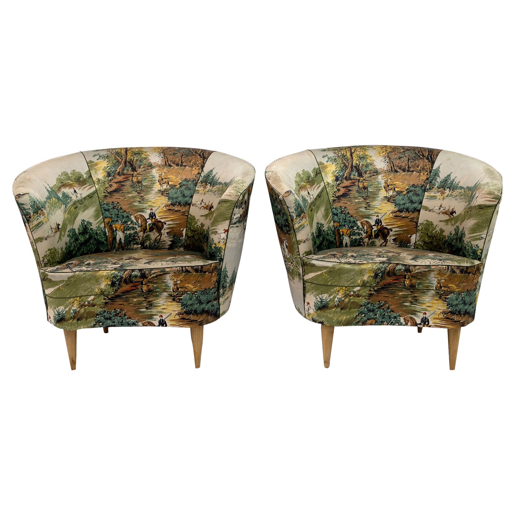 Pair of Casa e Giardino Mid-Century Modern Italian Small Armchairs, 1950s