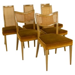 Draft Harvey Probber MCM Bleached Mahogany and Cane Dining Chairs, Set of 6