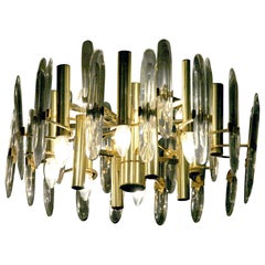 Used Sciolari Gold Brass Led Crystal Mid-Century Chandelier 12 Lights Stilkronen, 70s