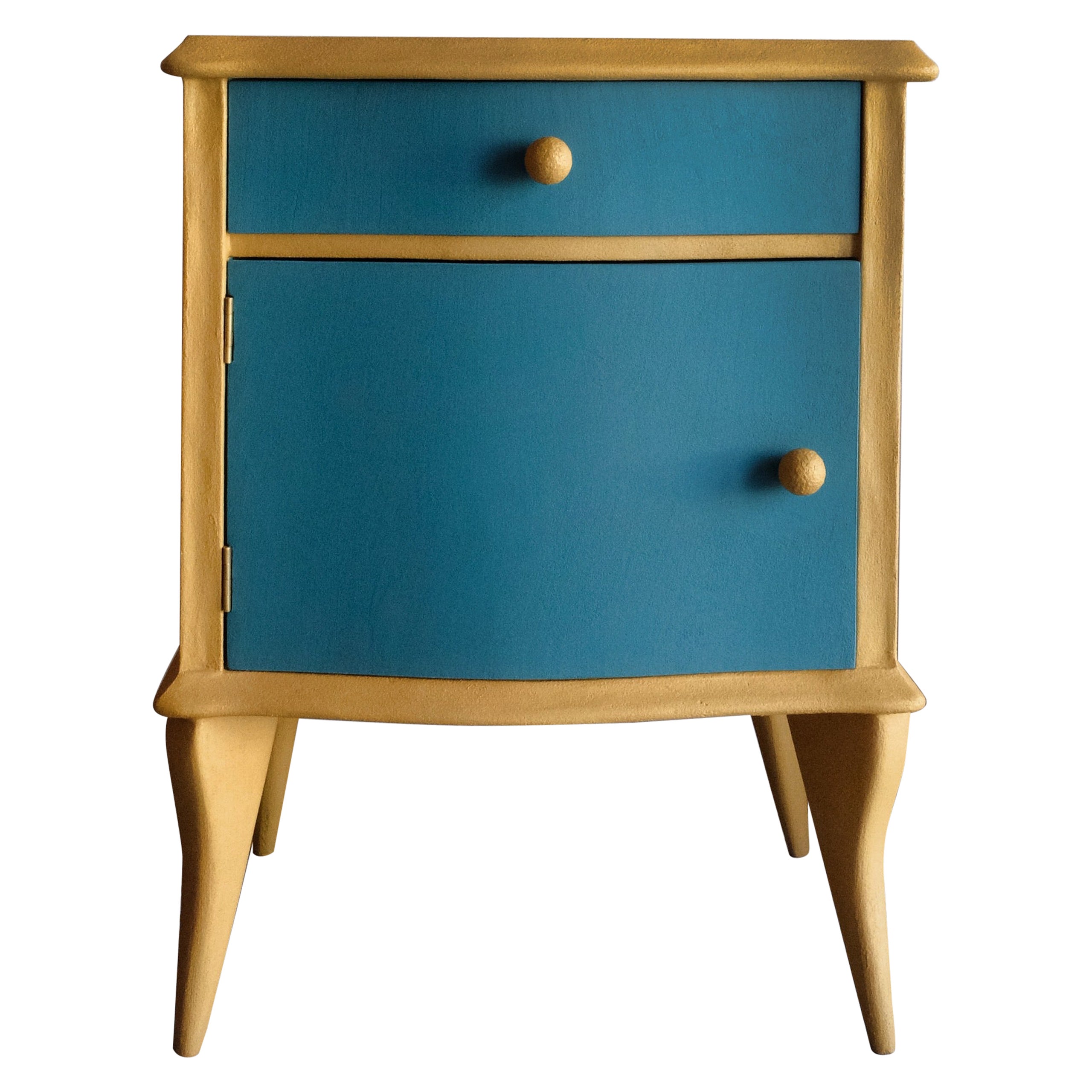 21st Century Cabinet-Sculpture Contemporary Gold-Blue Colors in Wood and Resin