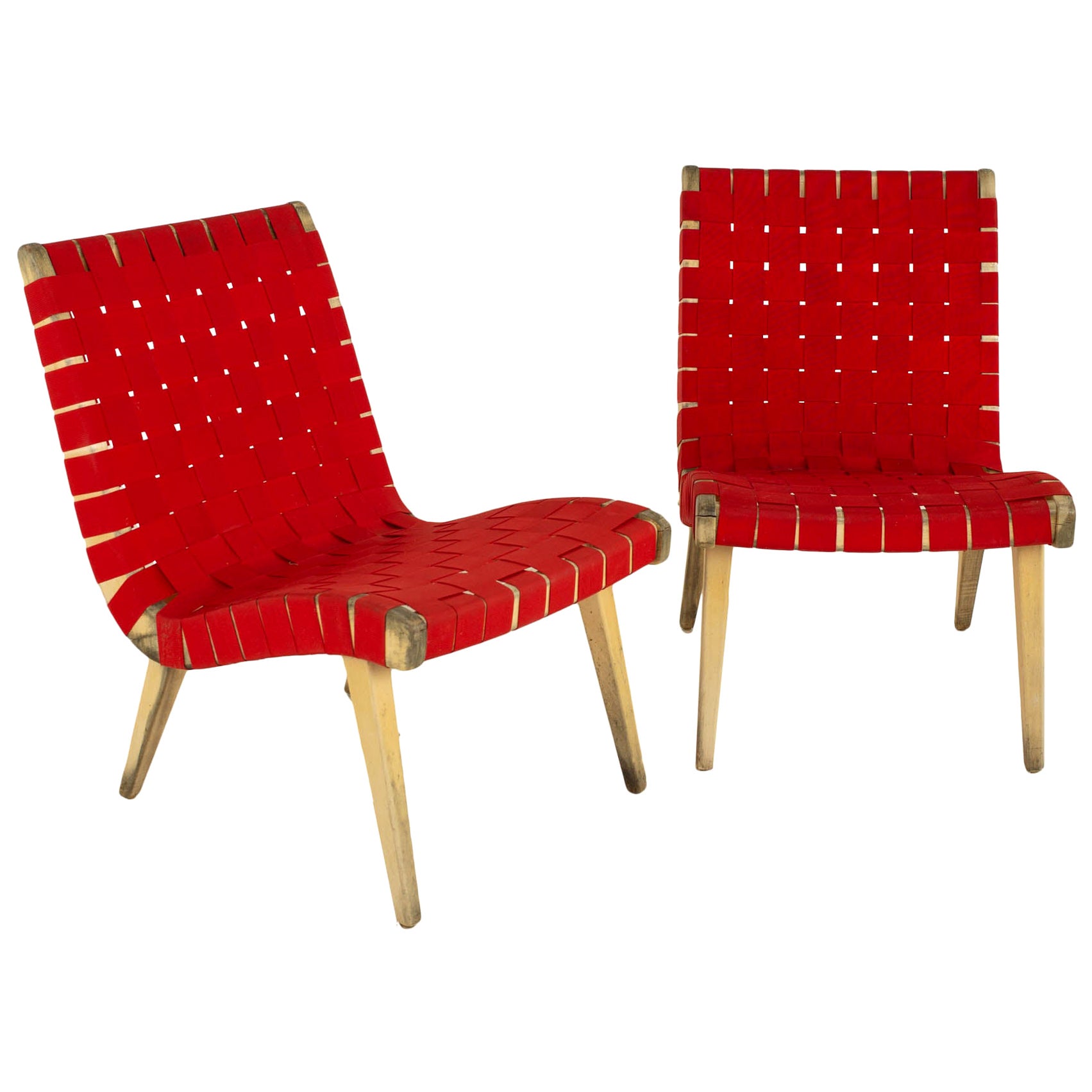 Jens Risom for Knoll Mid Century Strap Lounge Chairs, Pair