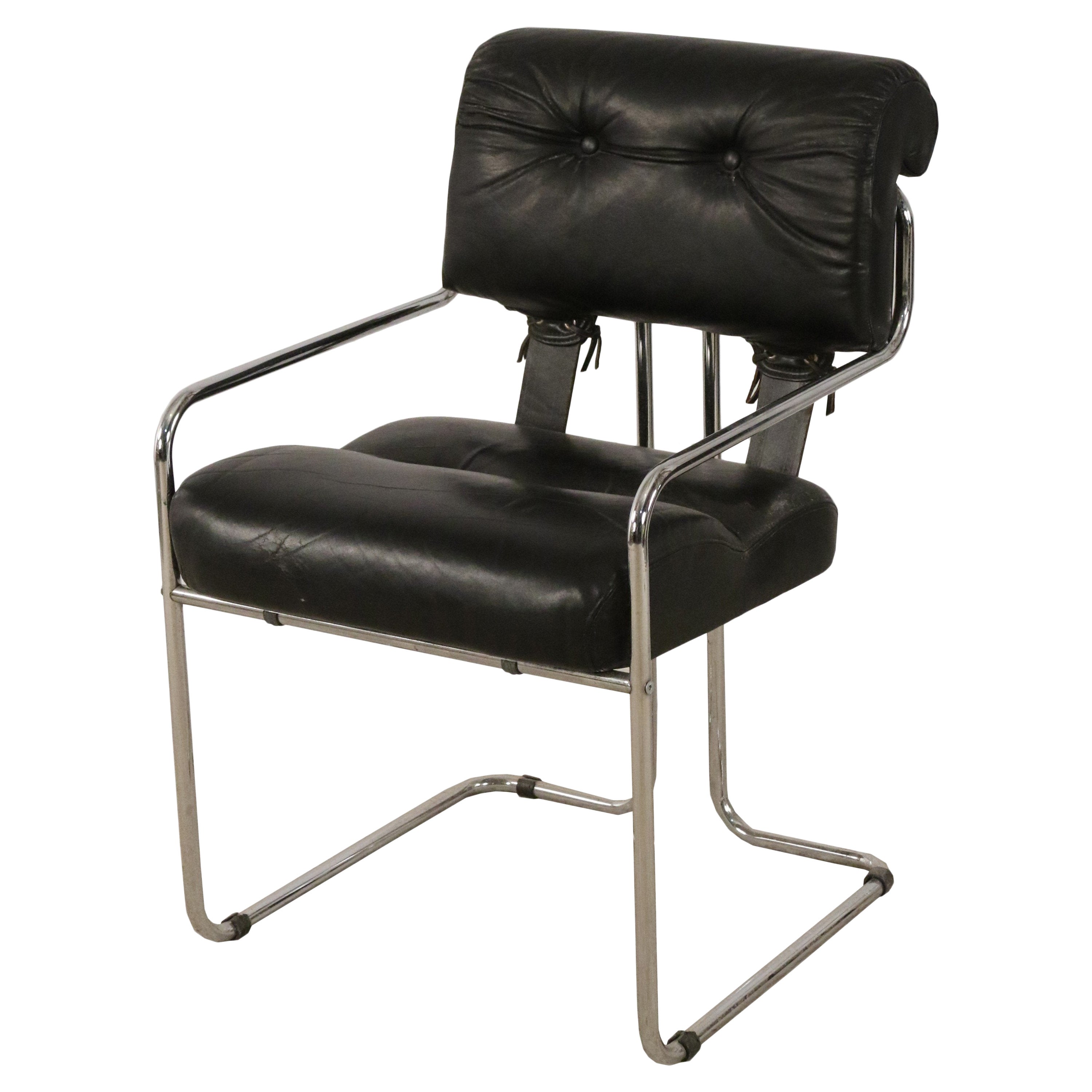 Guido Faleschini / Mariani for Pace Mid-Century Italian Black Leather and Chrome