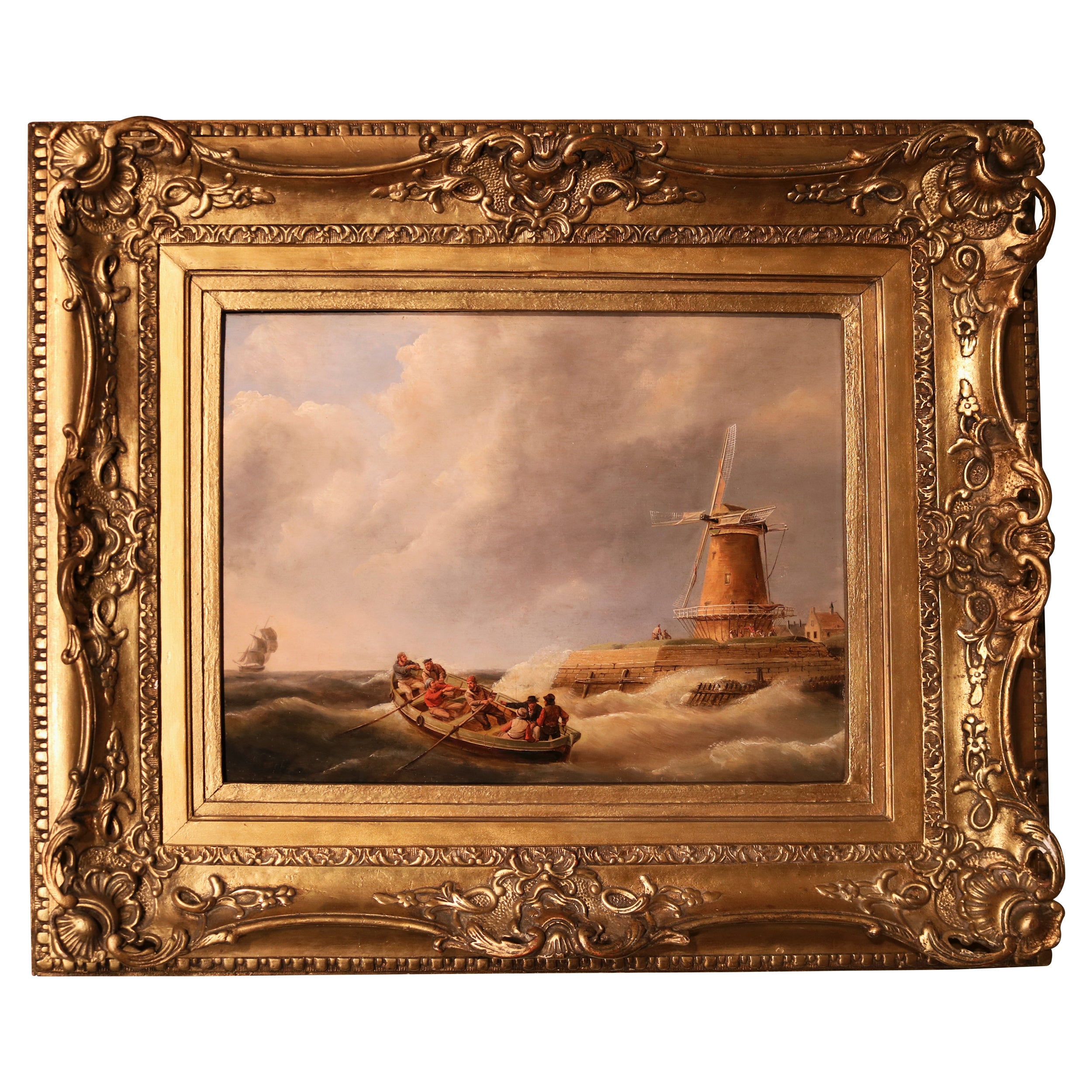 Peinture à l'huile du 19ème siècle représentant un paysage marin signée J.C. Schotel