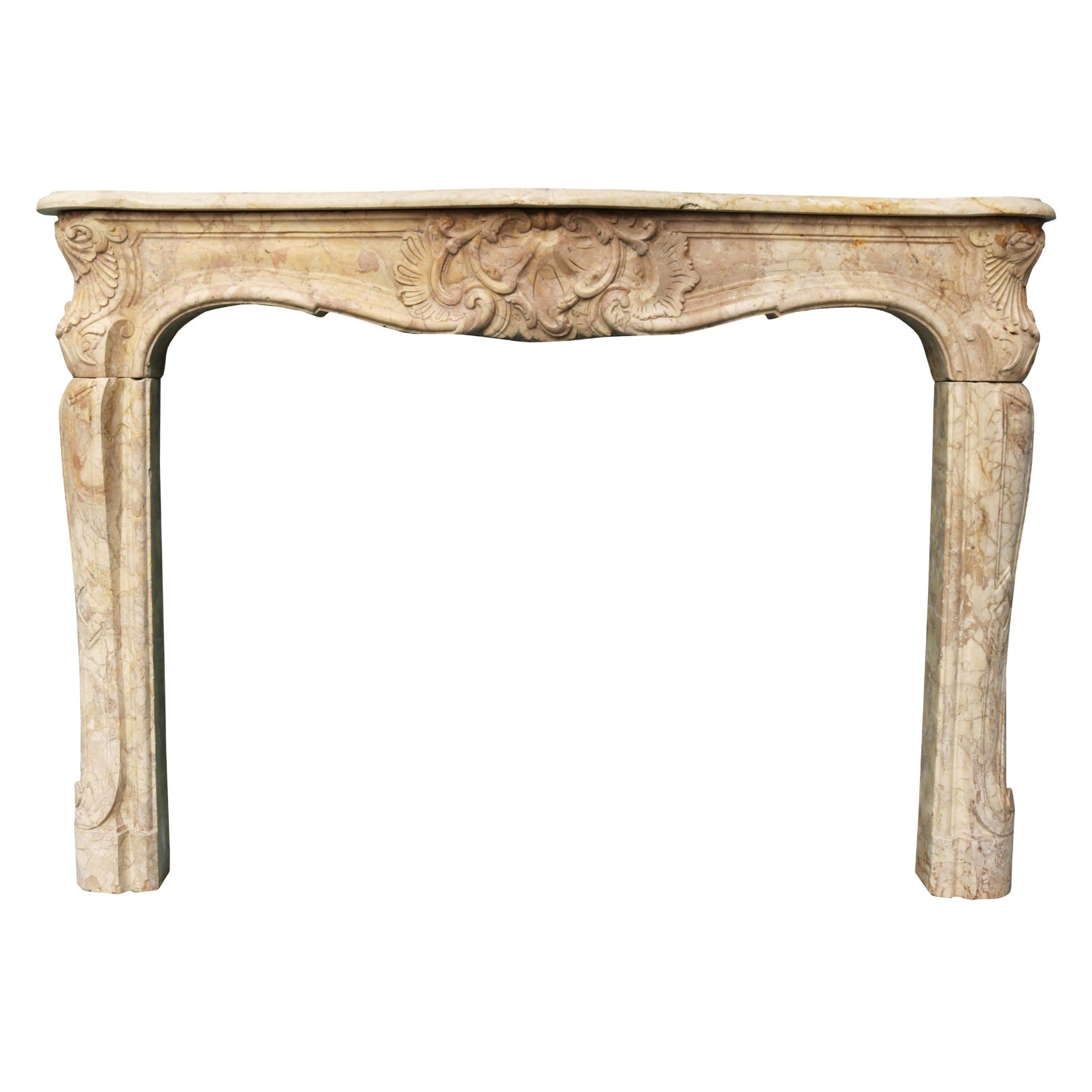 Antique Louis XV Style Carved Sarrancolin Marble Mantel For Sale