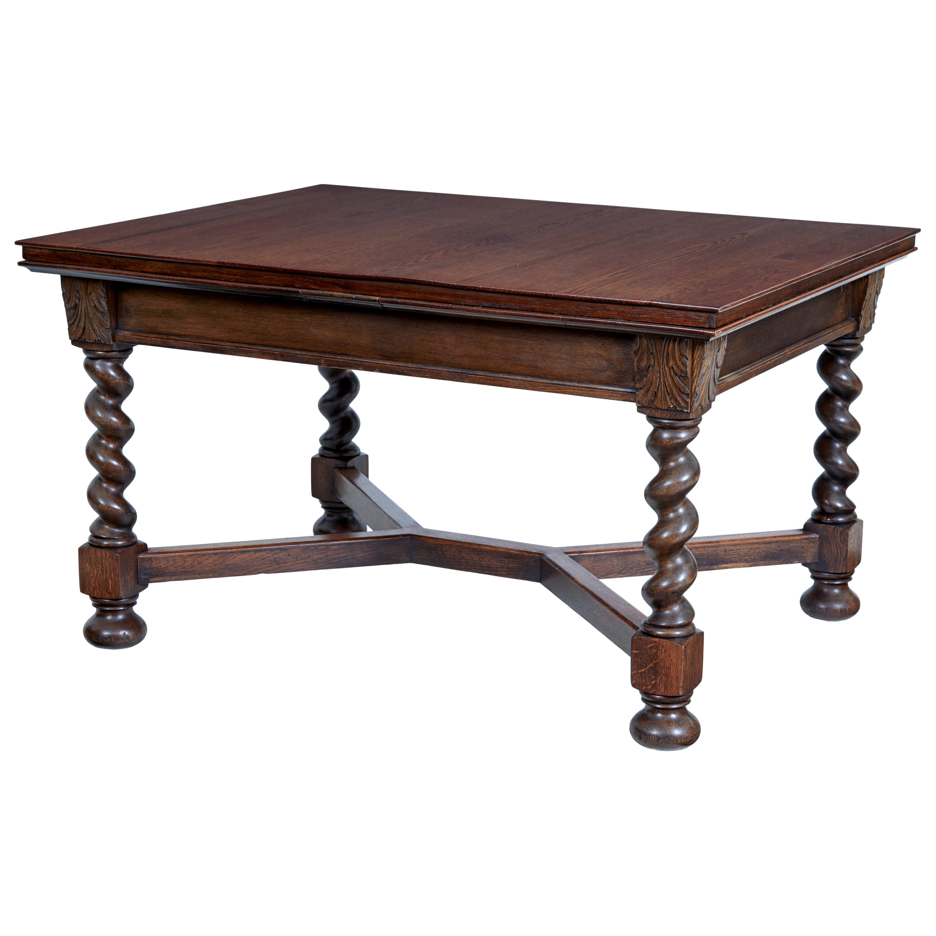 Early 20th Century Baroque Revival Oak Extending Dining Table