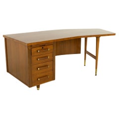 Standard Furniture Mid Century Walnut and Cane Boomerang Desk