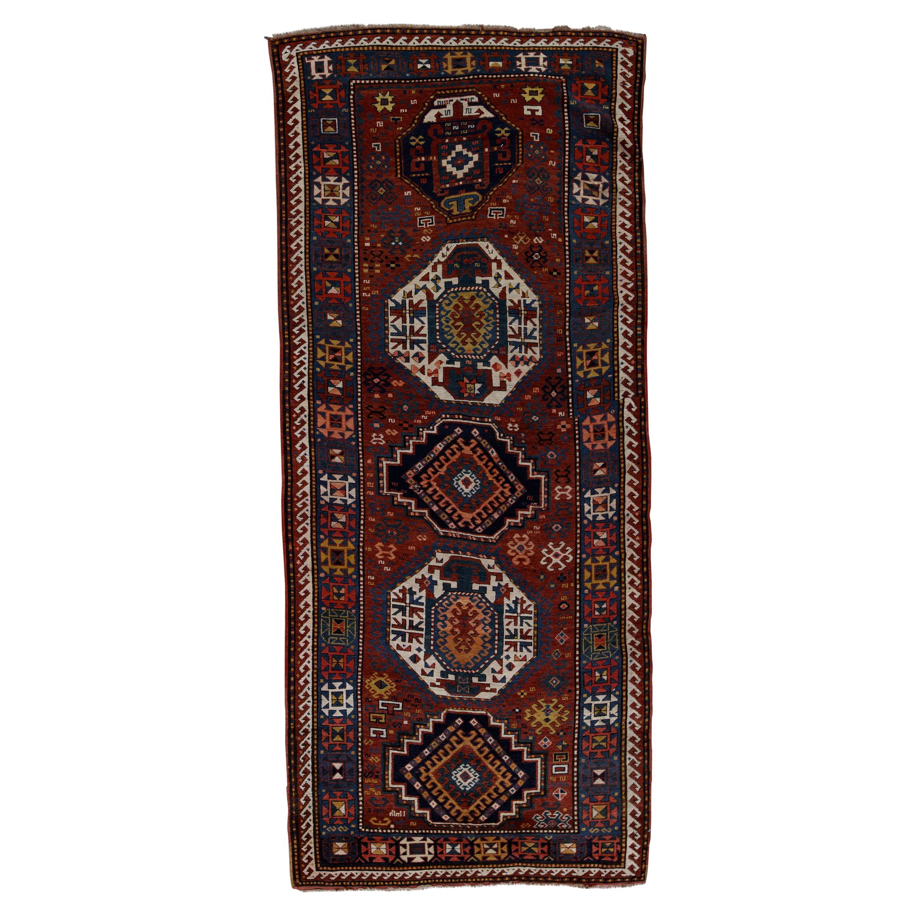 Antique Persian Fine Traditional Handwoven Luxury Wool Multi Runner For Sale