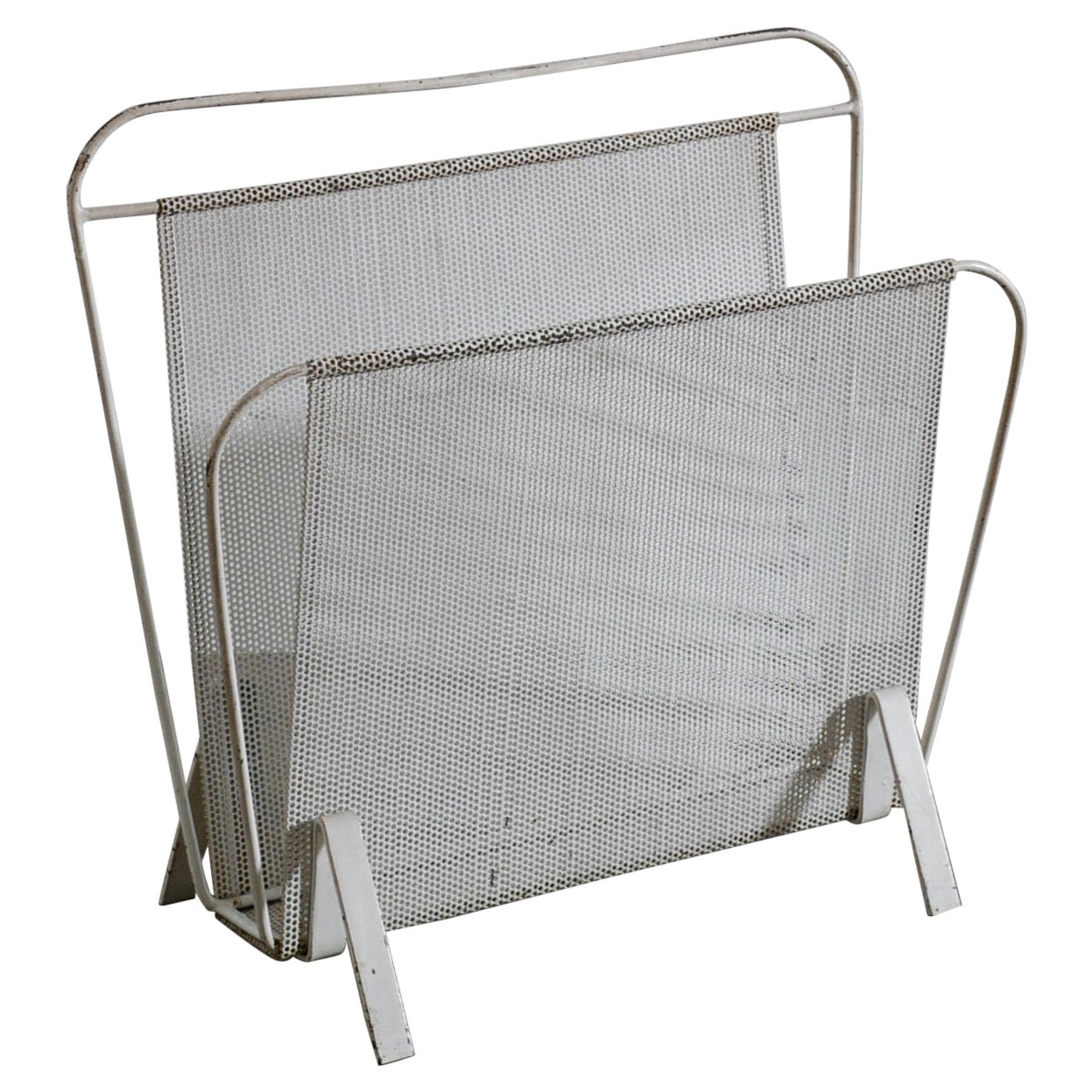 Mathieu Matégot Mid-Century Magazine Rack in White Painted Metal, France, 1950s For Sale