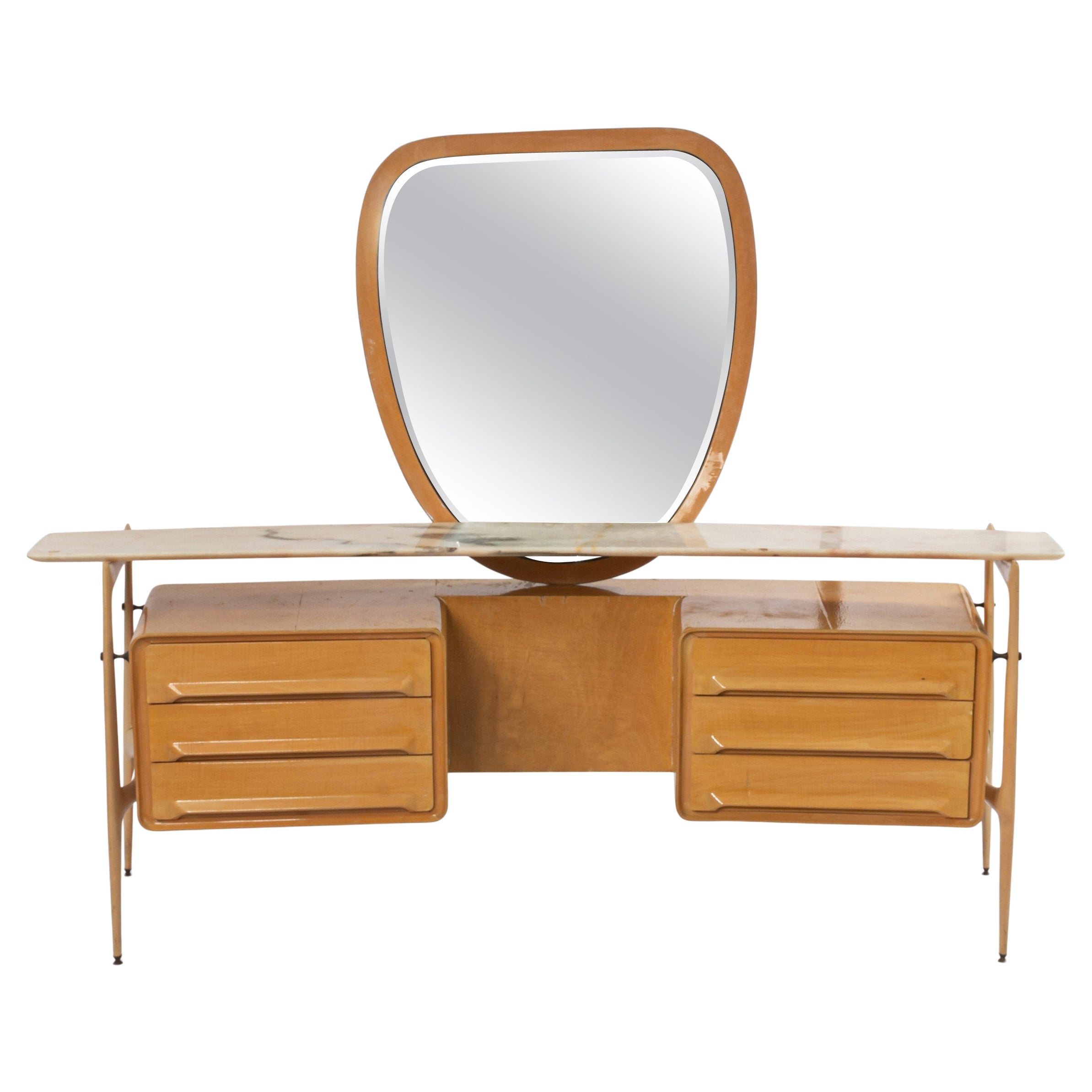 Silvio Cavatorta Italian Mid-Century Maple Vanity & Mirror