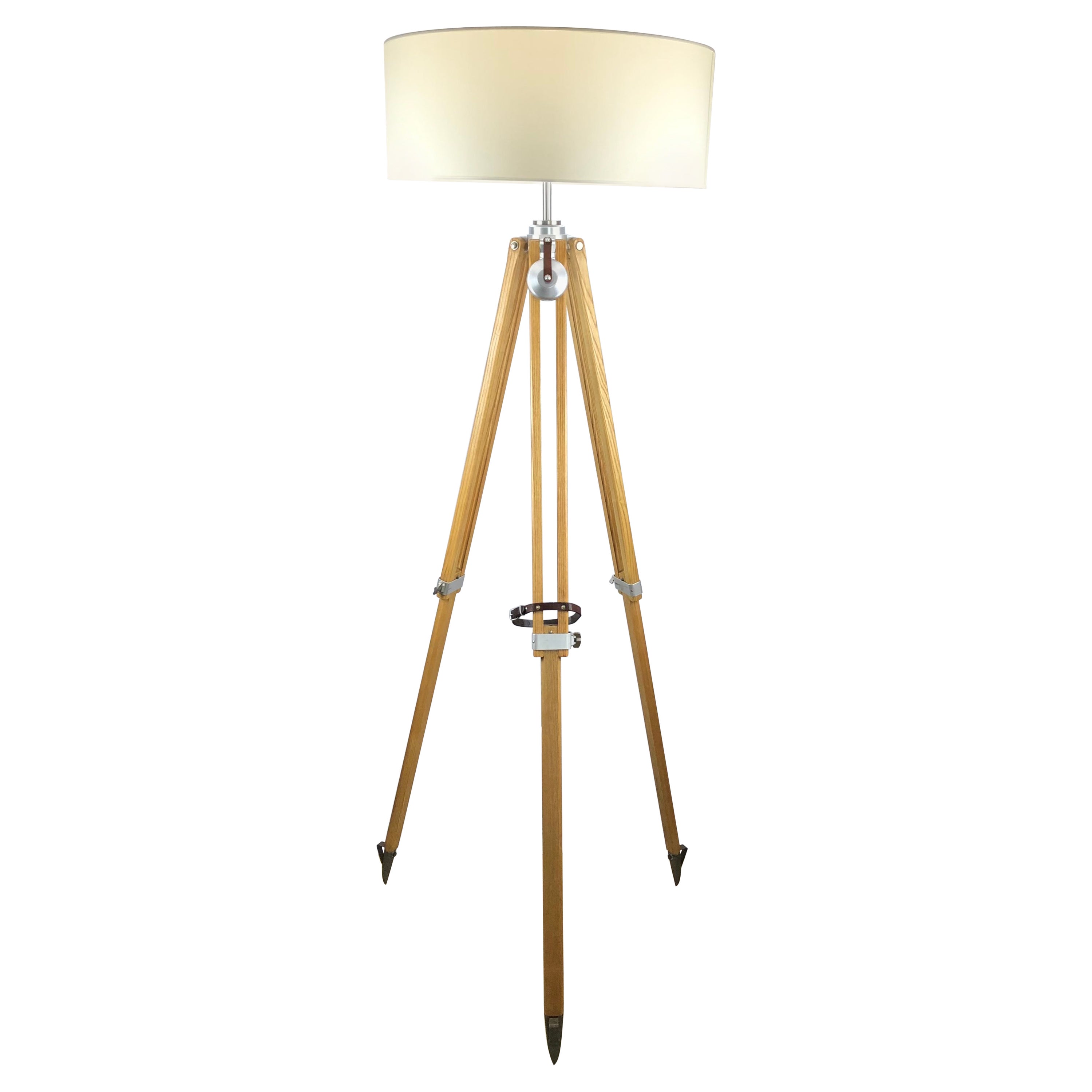 Adjustable Wooden Tripod Floor Lamp Natural Finish by Kern Aarau, Switzerland