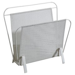 Mathieu Matégot Mid-Century Magazine Rack in White Painted Metal, France, 1950s