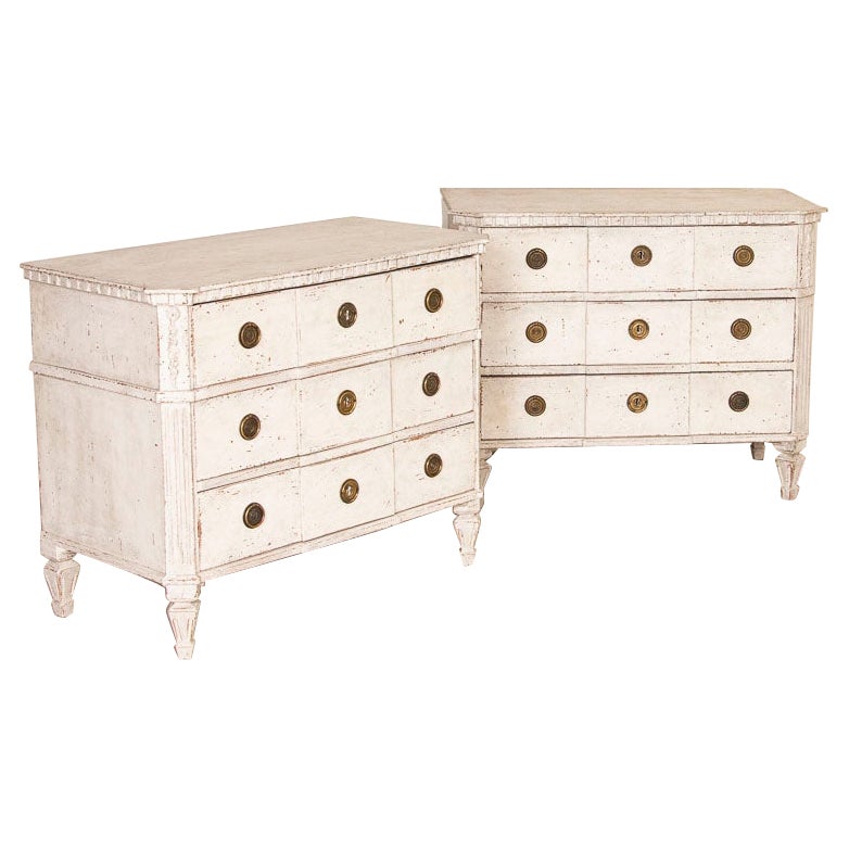 Pair of Antique Gustavian White Painted Chest of Drawers from Sweden