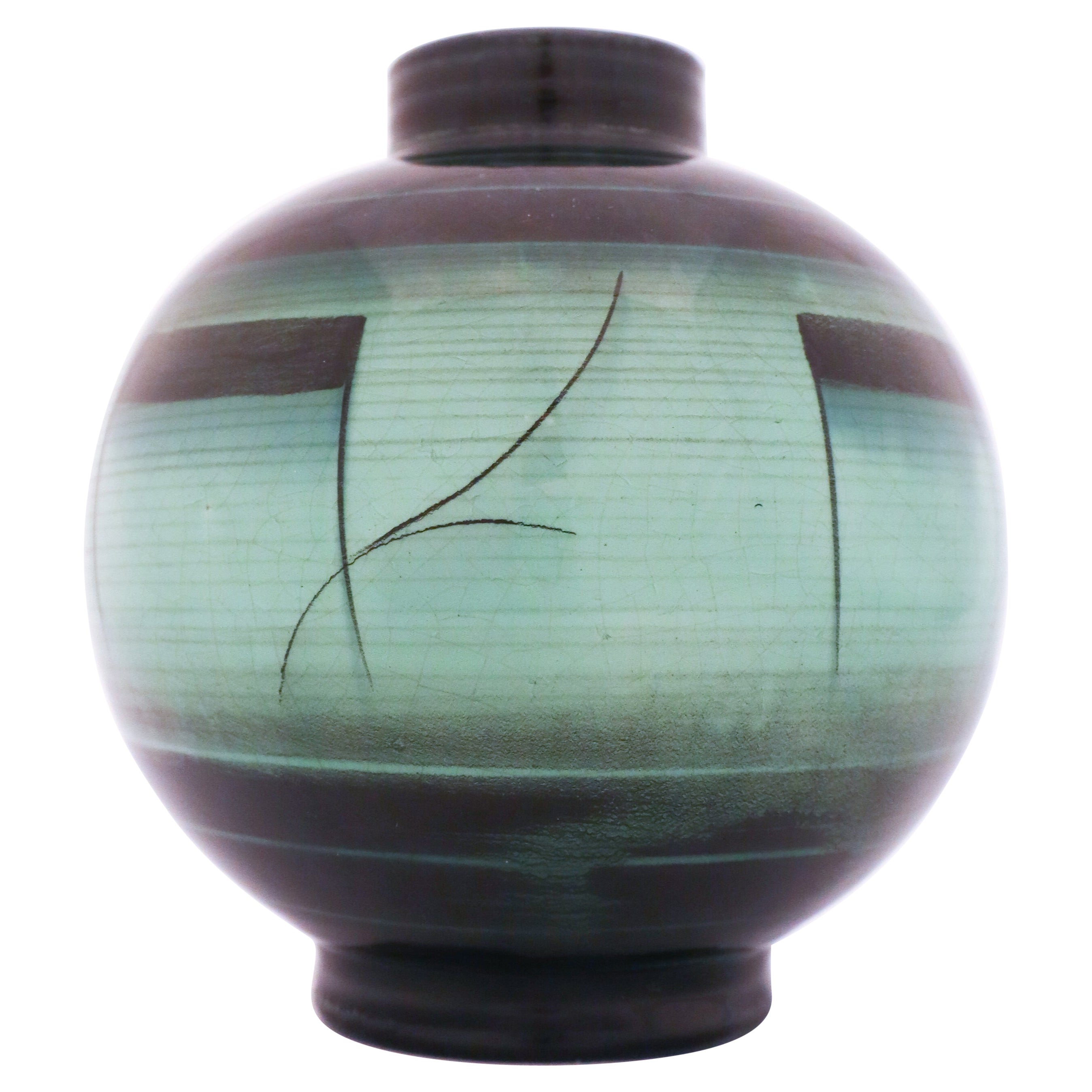 Schöne grüne und schwarze Art-Déco-Vase von Ilse Claesson, Rrstrand