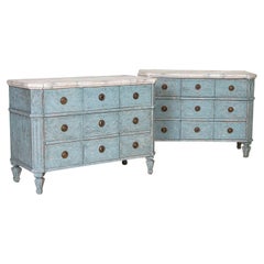 Antique Pair of Blue Painted Gustavian Chest of Drawers Nightstands from Sweden