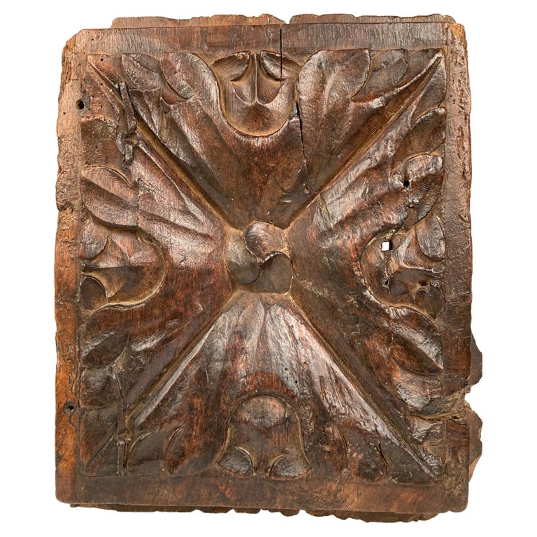 17th Century Spanish Carved Walnut Door Panel For Sale