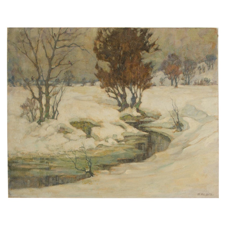 Richard Albitz (German, b. 1876 - d. 1954) "Snowy Creek" painting.  For Sale