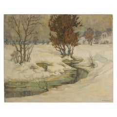 Vintage Richard Albitz (German, b. 1876 - d. 1954) "Snowy Creek" painting. 