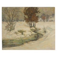 Richard Albitz (German, b. 1876 - d. 1954) "Snowy Creek" painting.