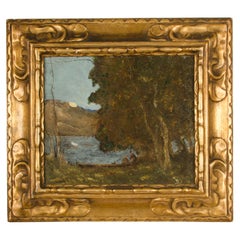 Vickers DeVille (British, b. 1856 - d. 1925) "Lakeside Tree" painting. 