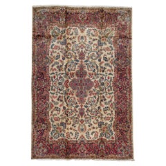 Traditional Handwoven Luxury Semi Antique Kashan Ivory / Red