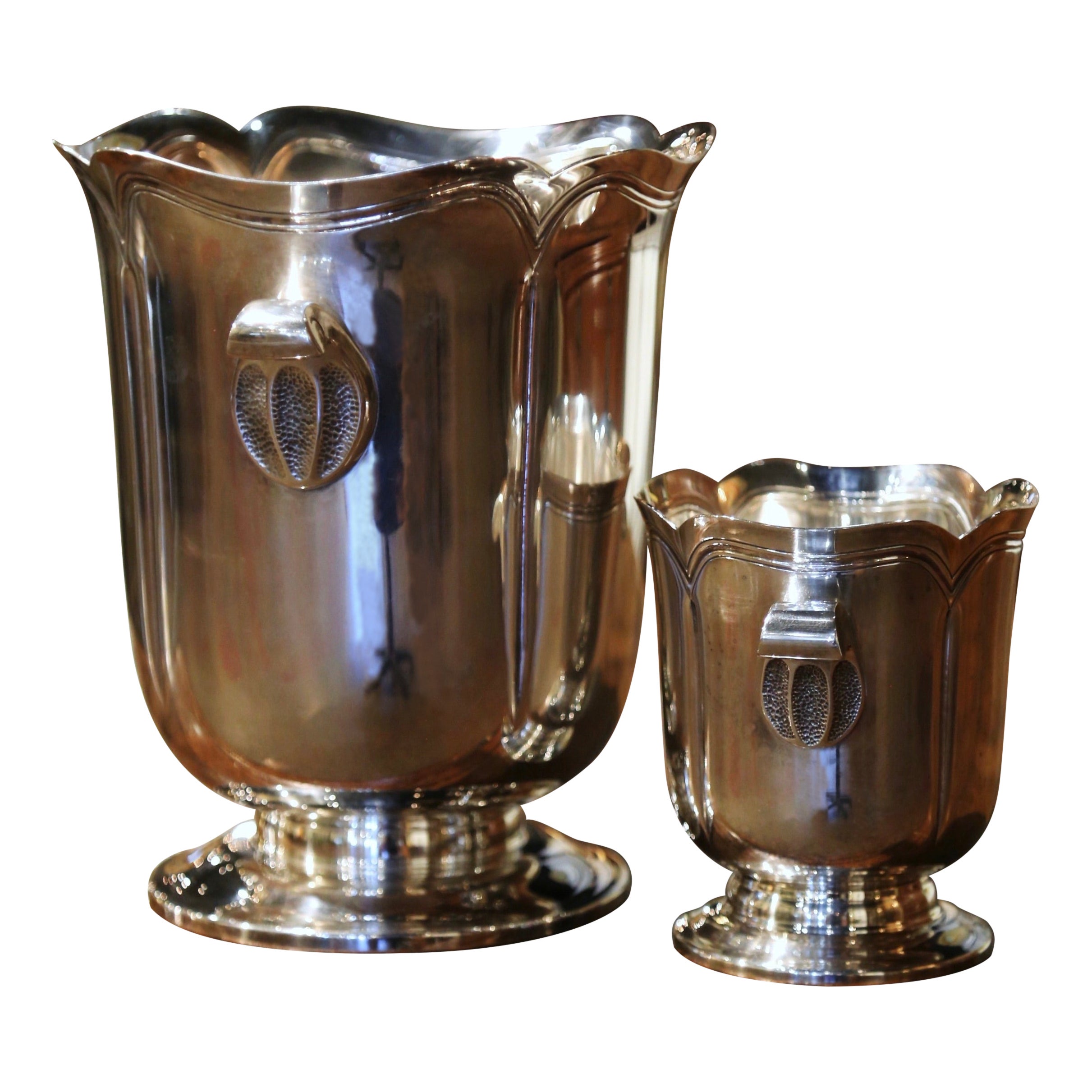 Mid-Century French Silver Plated Champagne Cooler with Matching Ice Bucket