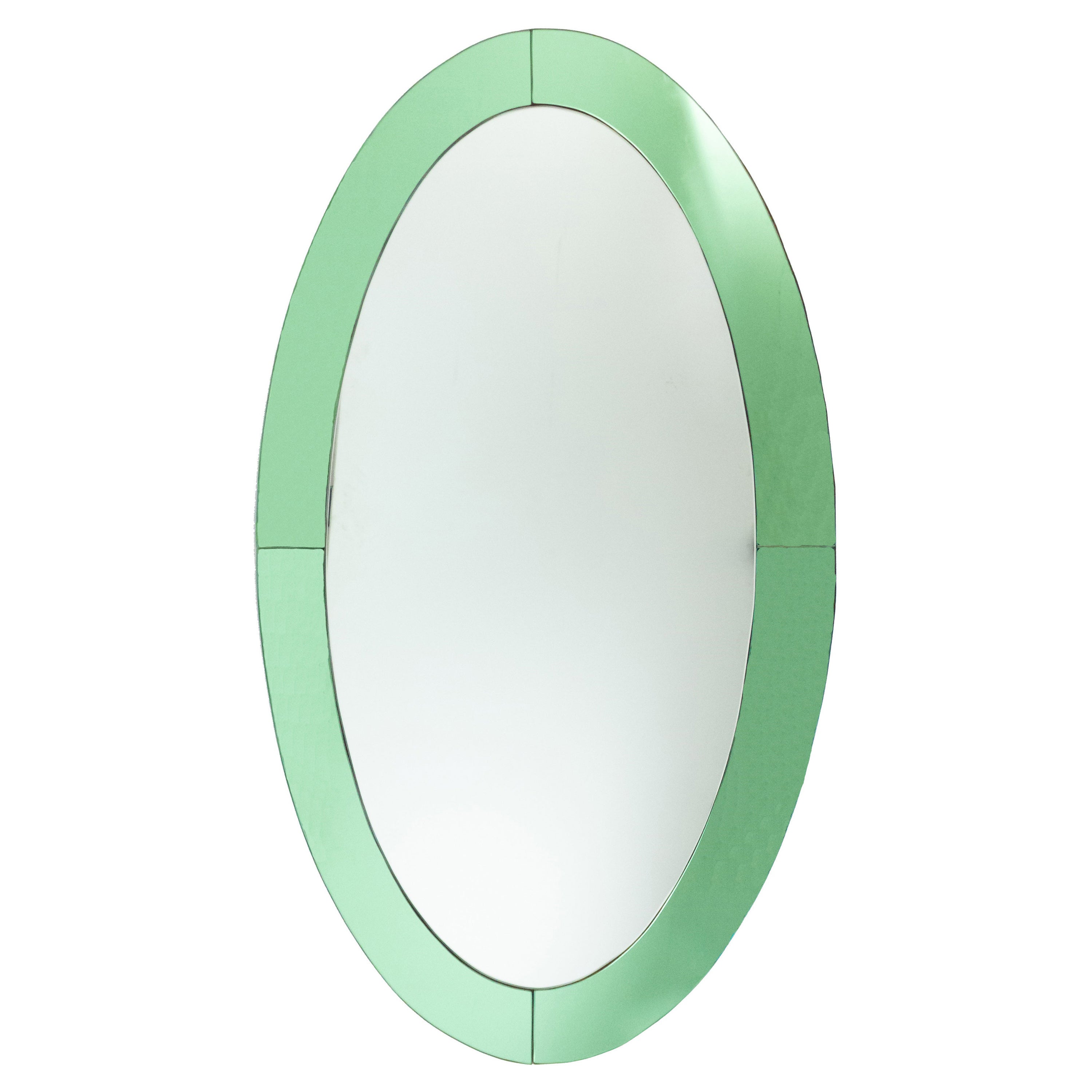 Italian Mid-Century Oval Green Glass Wall Mirror 'Manner of Fontana Arte'