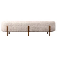 Kelly Wearstler Melange Bench with Cast Brass Legs and Ivory Chenille