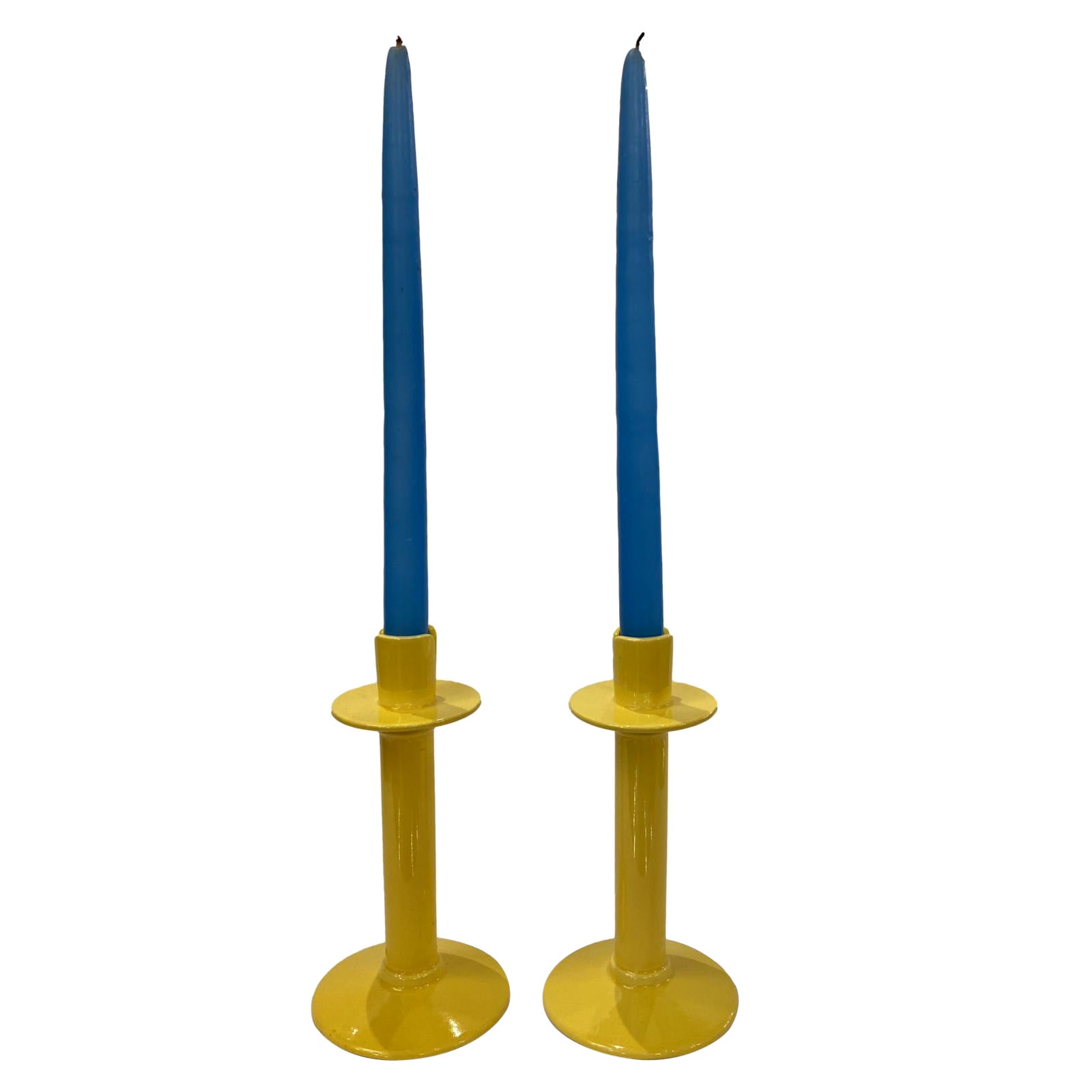 Pair of Mid Century Porcelain Candlesticks For Sale