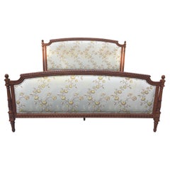 Carved Louis XVI Style King Bed with Scalamandre Upholstery