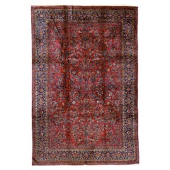 Antique Persian Fine Traditional Handwoven Luxury Wool Red / Navy Rug
