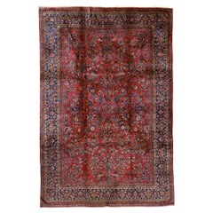   Vintage Persian Fine Traditional Handwoven Luxury Wool Red / Navy Rug