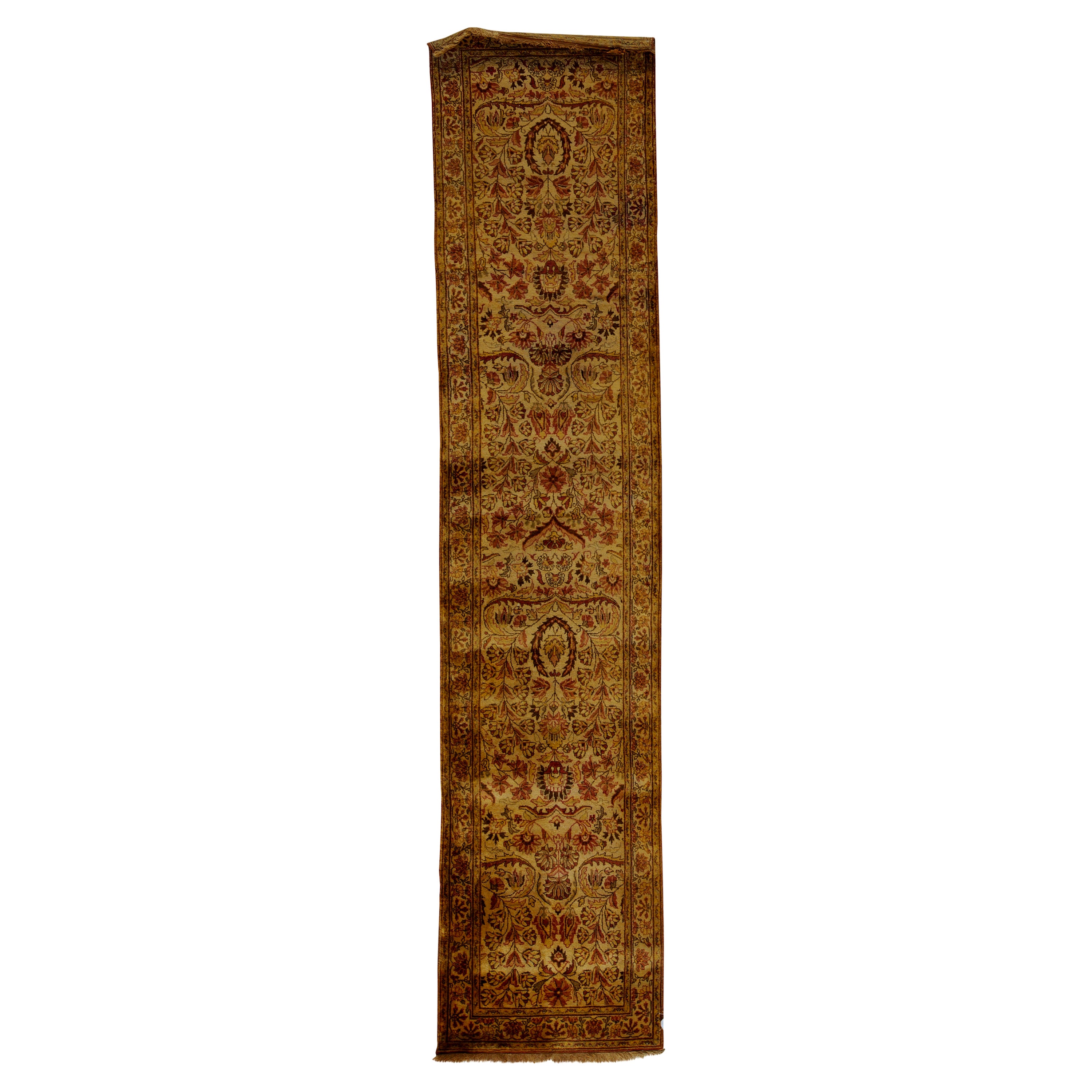   Antique Persian Fine Traditional Handwoven Luxury Wool Beige Runner For Sale