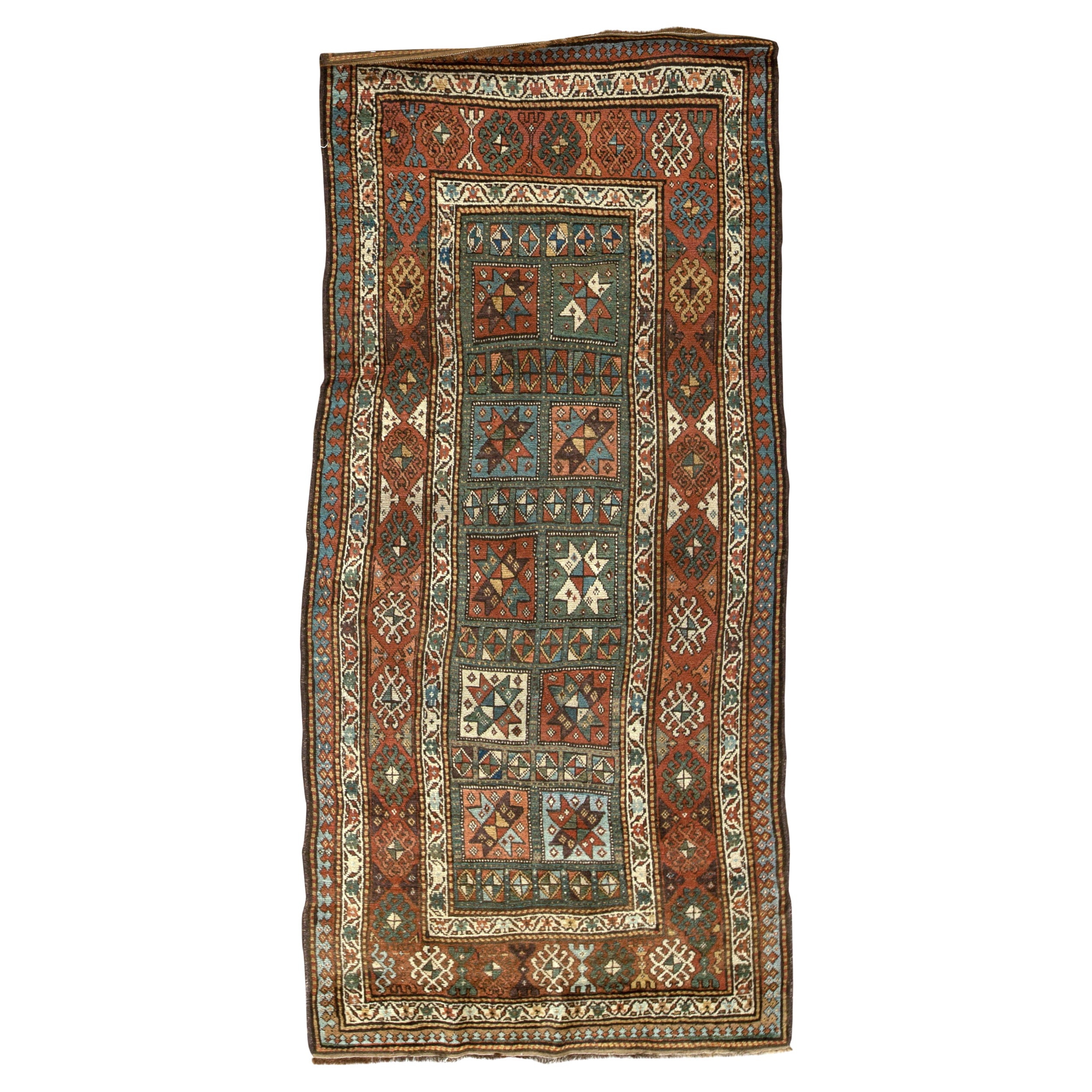  Antique Persian Fine Traditional Handwoven Luxury Wool Green / Rust Rug For Sale
