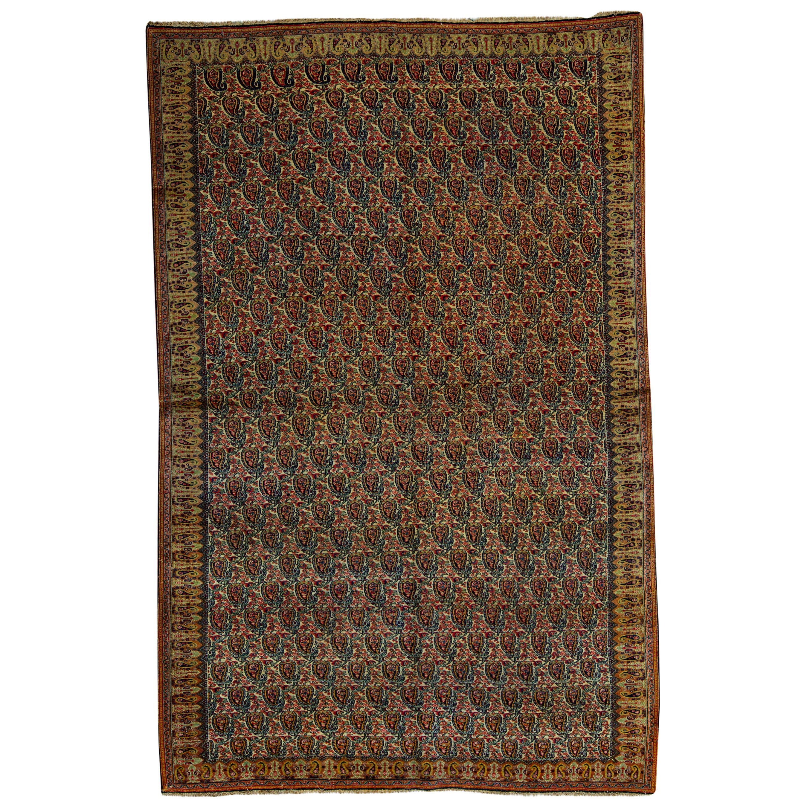   Antique Persian Fine Traditional Handwoven Luxury Wool Multi Rug For Sale