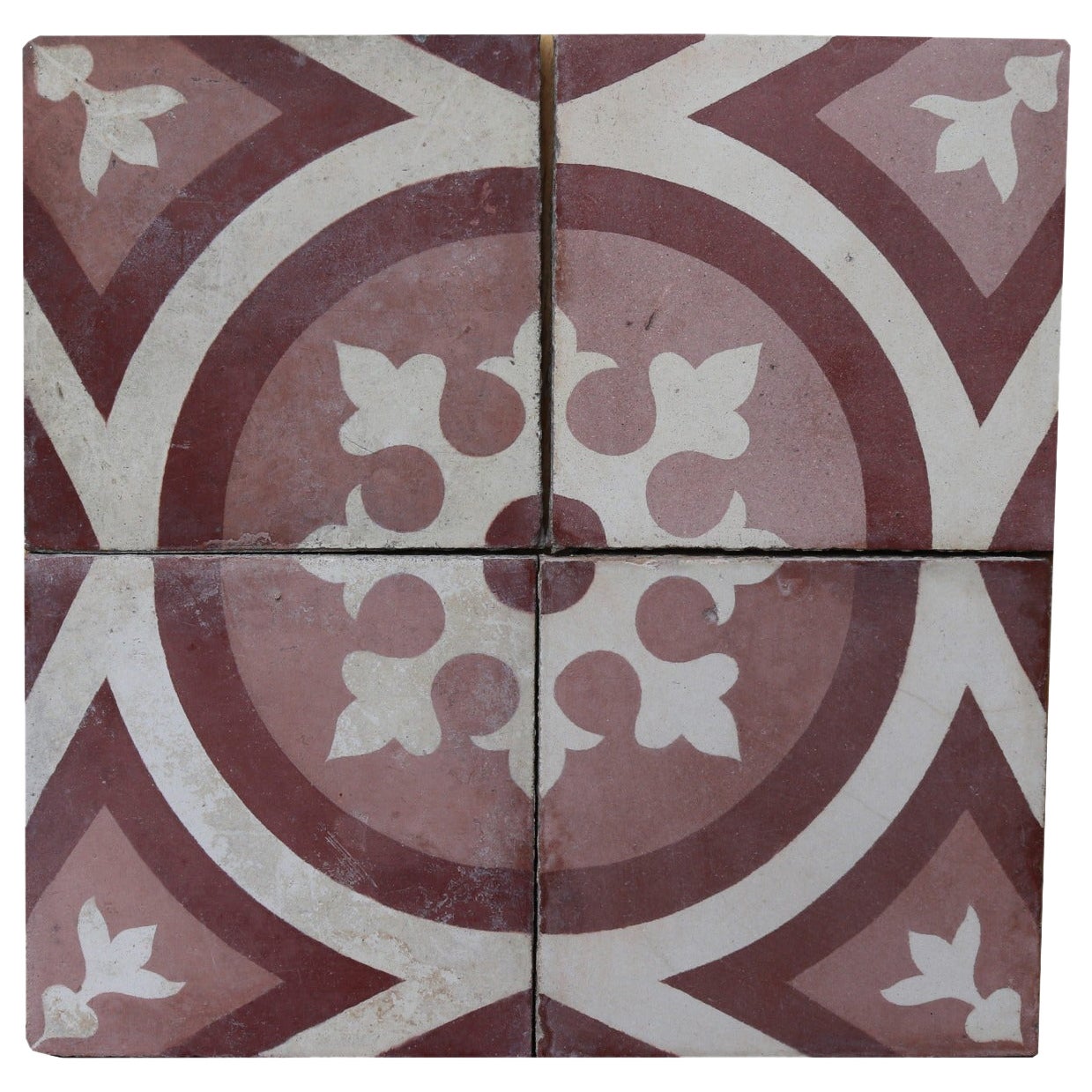 Set of 60 Reclaimed Patterned Encaustic Floor Tiles