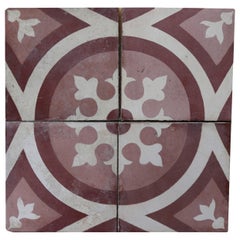 Antique Set of 60 Reclaimed Patterned Encaustic Floor Tiles