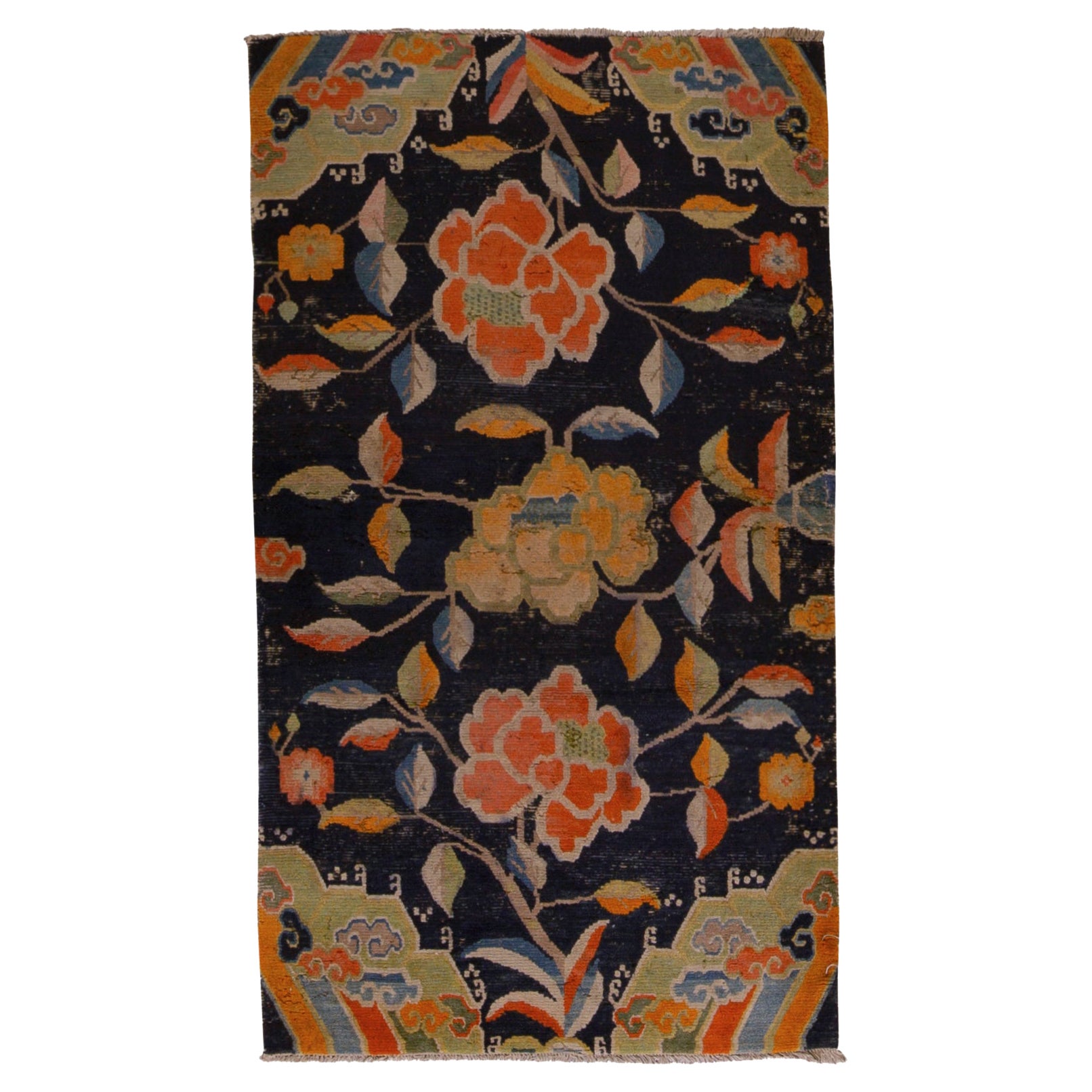  Antique Persian Fine Traditional Handwoven Luxury Wool Navy Rug For Sale