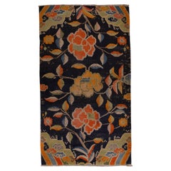  Vintage Persian Fine Traditional Handwoven Luxury Wool Navy Rug