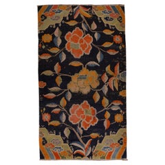 Antique Persian Fine Traditional Handwoven Luxury Wool Navy Rug