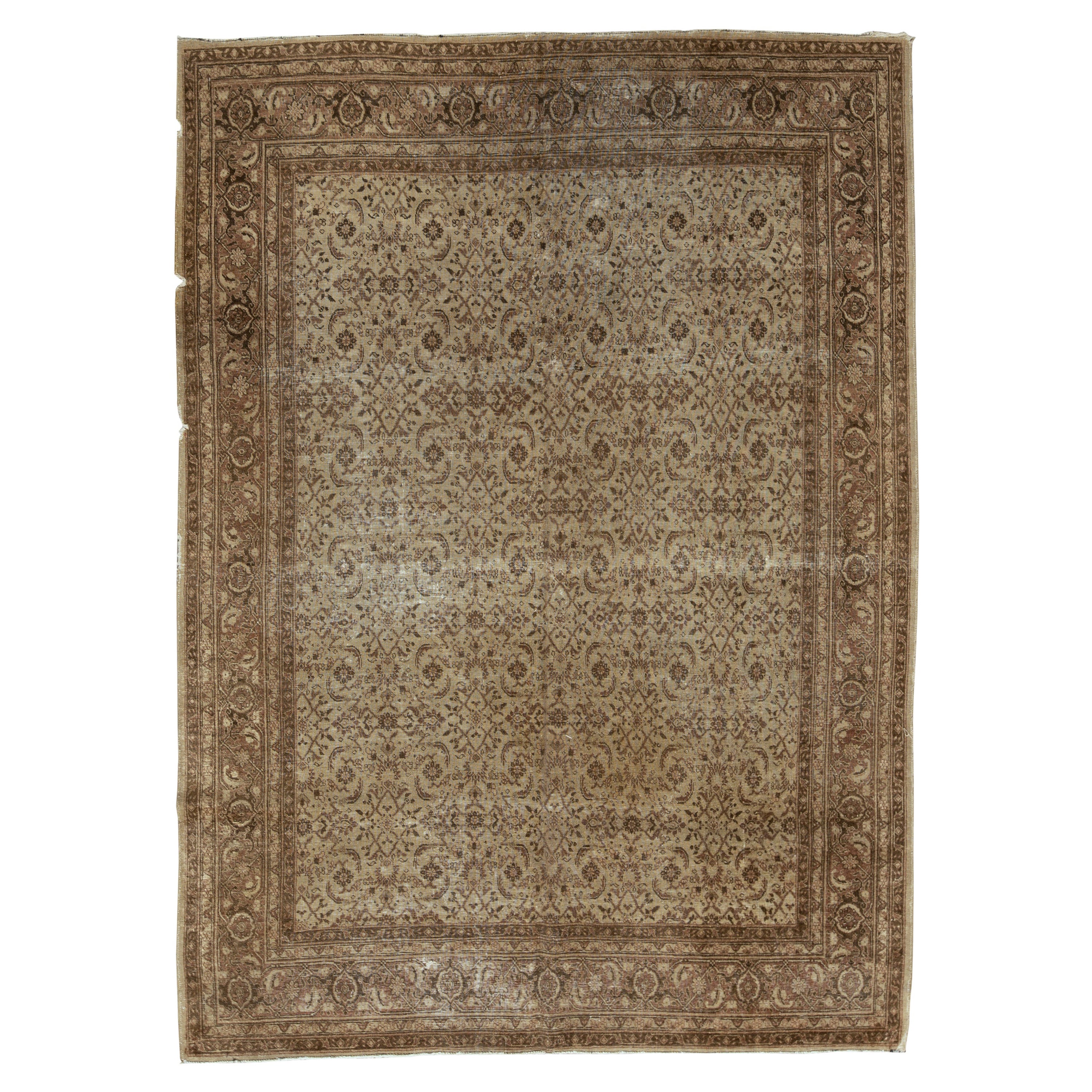   Antique Persian Fine Traditional Handwoven Luxury Wool Ivory / Rust Rug For Sale
