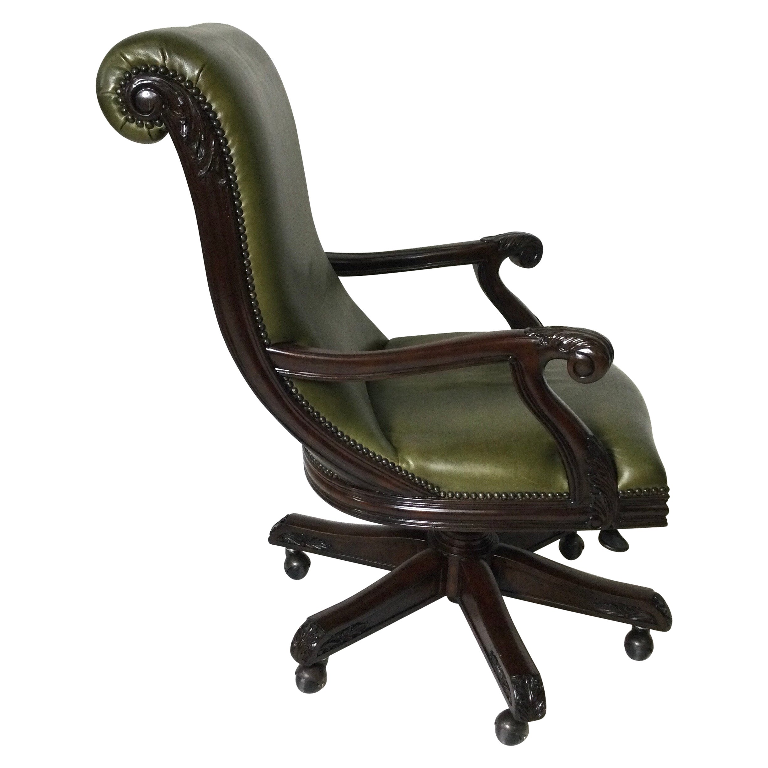 Leather Maitland Smith Carved Swivel Desk Chair