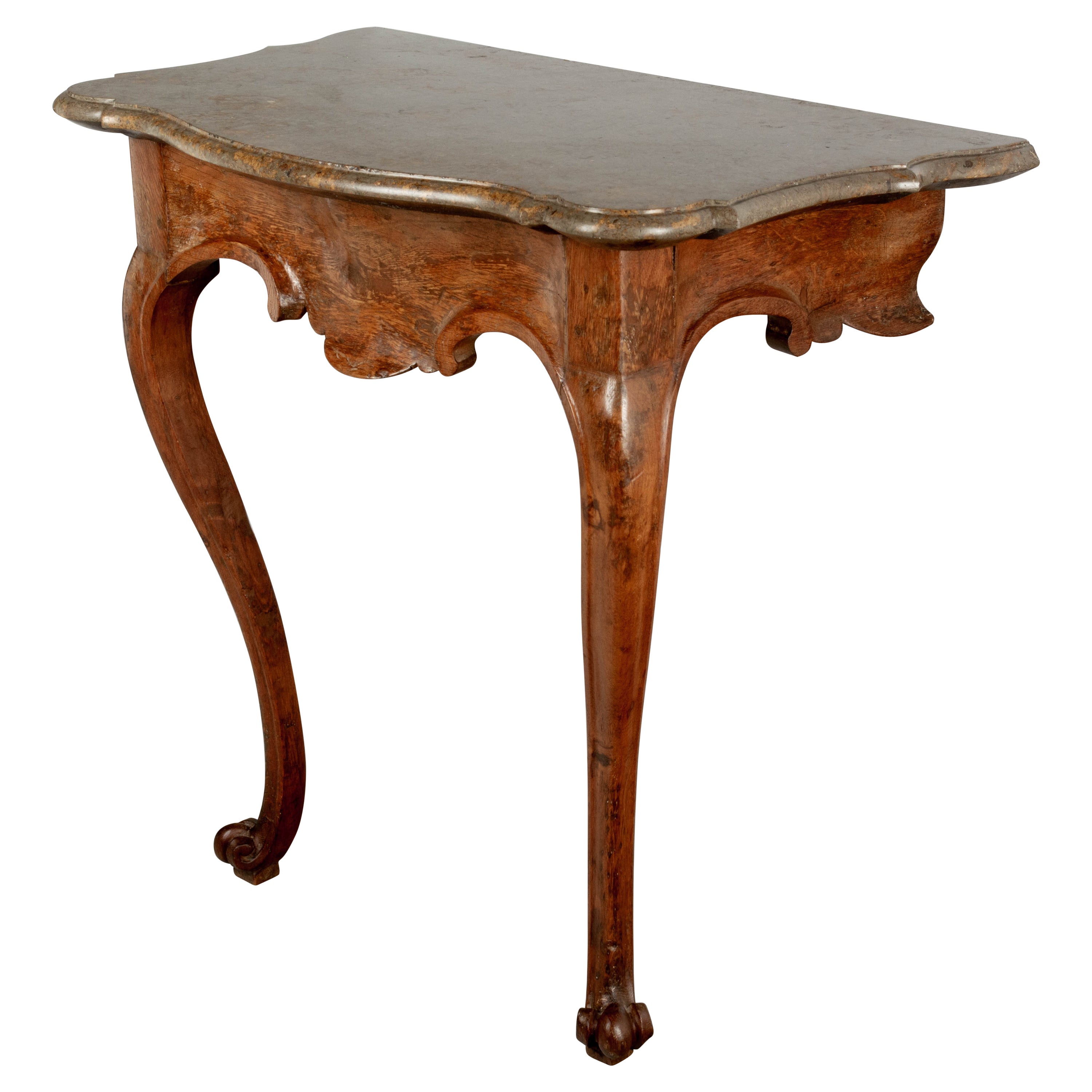 18th Century Italian Carved Oak Marble Top Console